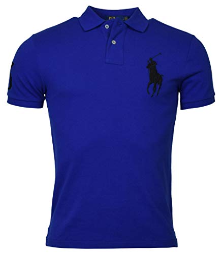 Polo Ralph Lauren Mens Custom Fit Big Pony Logo Polo Shirt (X-Large, Blue With Black Pony)