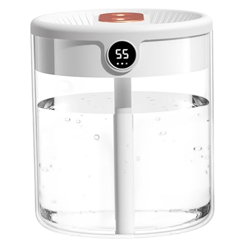 Air Humidifier with Humidity Display, 2L Mute Clear Cool Mist Diffuser with 3 Modes, Dual Spray & Light for Bedroom, Car, Baby Nursery, Office, Indoor Plants