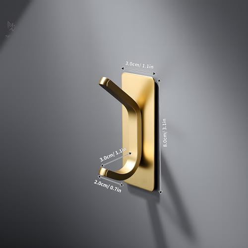 Image of YIGII Towel Hooks /Adhesive Hooks - Brushed Gold Wall Hooks for Hanging Coat, Hat, Towel Robe Hook, Bathroom and Bedroom 4-Packs, Stainless Steel