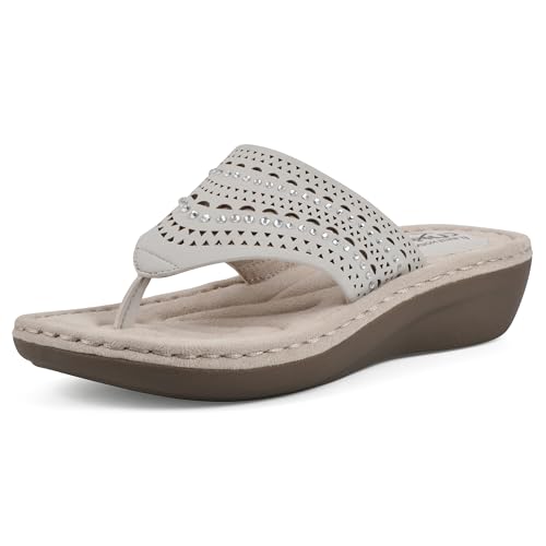 Image of CLIFFS BY WHITE MOUNTAIN Women's Comate Rhinestoned Mini Wedge Flip Flop Sandal
