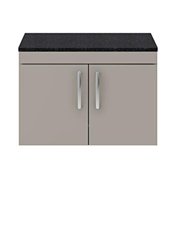 Image of nuie ATH097LSB Athena | Modern Bathroom Wall Hung Vanity Unit with 2 Soft Close Doors and Sparkling Black Worktop, 800mm, Stone Grey