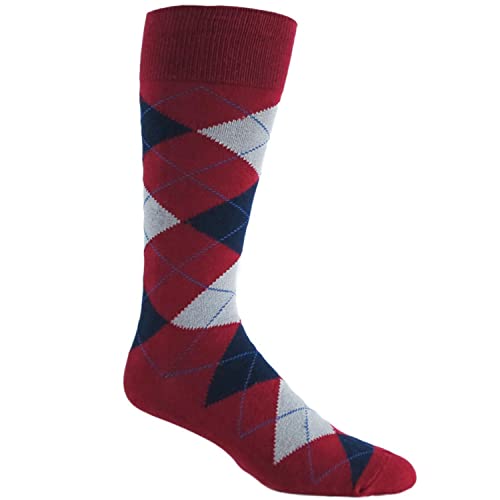 vangobeauty Argyle Men's Cotton Blend Midcaft Dress Socks Red Wine Grey Navy Blue Size 8-14