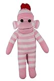 Plushland Adorable Sock Monkey, The Original Traditional Hand Knitted Stuffed Animal Toy Gift-for Kids, Babies, Teens, Girls and Boys Baby Doll Present Puppet (16'' Pink)