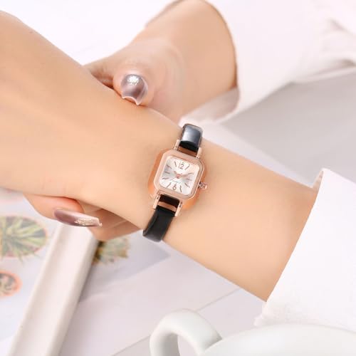 Image of carl vinson Women's Small Square Dial Quartz Watch | Slim Leather Strap Ladies Wristwatch | 22mm Dial
