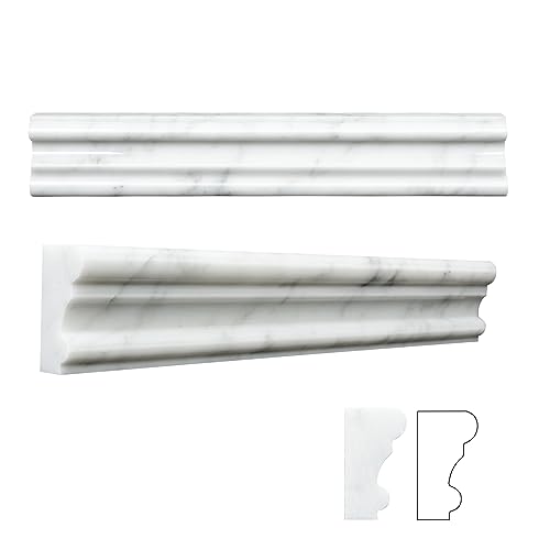 Carrara White 8 Pack of 2x12'' Marble Chair Rail Trim Molding Polished Ogee Edge Trim Tile for Bathroom