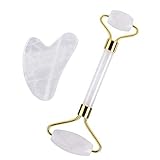 Jade Roller and Gua Sha Set - 100% Natural Jade Stone Face Roller - Lymphatic Drainage Tool for...