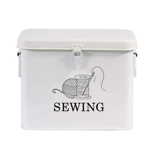 Punorric Sewing Box, Metal Sewing Basket, Large capacity Cap Cross Stitch Accessories Organiser for Scissors Thread Pins Needles & Clips, Needle and Thread Kit with Handle for Grandma Gifts