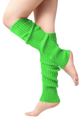 Clothirily Winter Leg Warmers - Fashion Knit Neon Leg Warmers for Women 80s Sports Party Yoga Accessories, Fluorescent Green