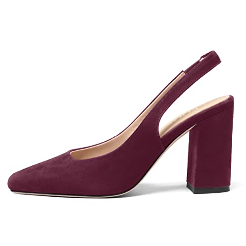 FOGEENA Womens Fashion Slingback Sexy Wedding Suede Leather Square Toe Comfortable Block High Heel Pumps Dress Shoes 3.5 Inch4