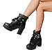 FOREADA Goth Boots Chunky Heel Boot For Women Ankle Combat Booties Black Platform Bootie Buckle Rivets Punk Goth Shoes With Zipper