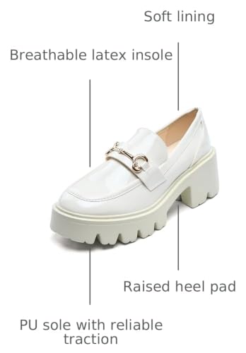 Image of Black Platform Loafers for Women - Women's Slip-On Leather Loafers, Chunky Comfort Shoes for Work & Dressy Occasions