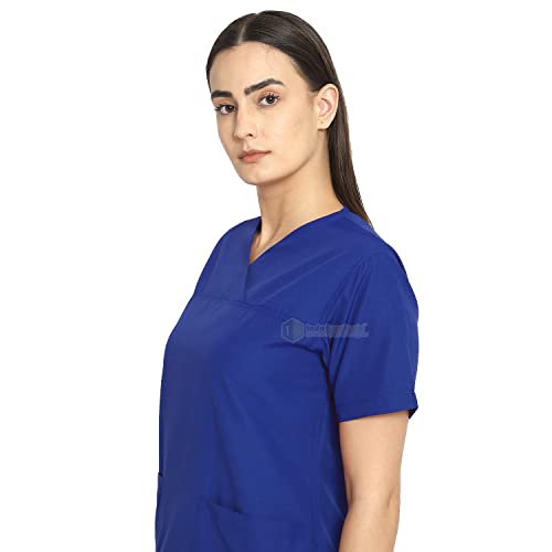 Image of IS IndoSurgicals Faux Wrap Scrub Suits for Doctors Women OT Dress (XXS, Royal Blue)