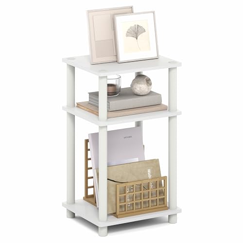 Image of Furinno Turn-N-Tube Side Table, 3-Tier End Table with Open Shelf, Toolless Assembly Night Stand, Bedside Table, for Living Room, Bedroom, White