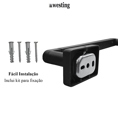 Porta Toalha de 30cm em Aço Inoxidável para banheiro Toalheiro Linha Prime Preto Fosco lavabo - West