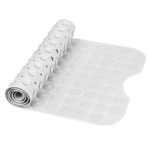 Image of TurtleGrip Anti-Slip Shower Mat, 100x40 cm Accu-Pebble (White), Anti-Skid Extra Large Bath Mat with Suction Cups, Machine Washable Bathroom Mats with Drain Holes