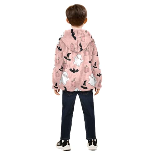 Halloween Pattern with Ghosts Toddler Fleece Jacket Girl Boys Hooded Fleece Jacket Coat Warm Outwear Zip-up 3-10T4