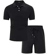 TURETRENDY Mens Polo Shirt and Shorts Set Casual Short Sleeve Polo Suit 2 Piece Summer Outfits Bu...