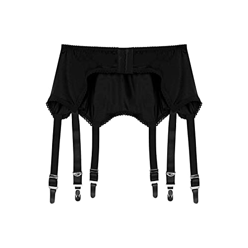 Women's Sexy Lace Garter Belt With 6 Straps Metal Clip Suspender For Thigh High Stockings (Black, M) #TOP2