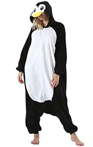 ULEEMARK Damen Herren Jumpsuit Onesie Tier Fasching Halloween Kostüm Lounge Sleepsuit Cosplay Overall Pyjama Schlafanzug Erwachsene Unisex Schwarz Pinguin for M