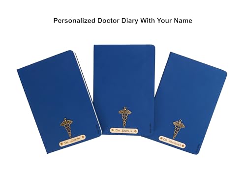 Image of AICA Personalized Name & Charm Doctor Leather Notebook Diary - A5 Size, 180 Ruled Pages (Navy Blue) | Customized Gift for Doctors Retirement Farewell Appraisal Birthday For Men Women Girls Boys