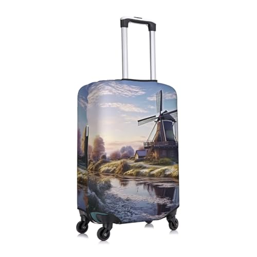 Landscape with a Traditional Windmill Luggage Cover Washable Suitcase Cover Tsa Approved Elastic Spandex Suitcase Protector Anti-Scratch Travel Baggage Covers Fit 18-32 Inch Luggage3