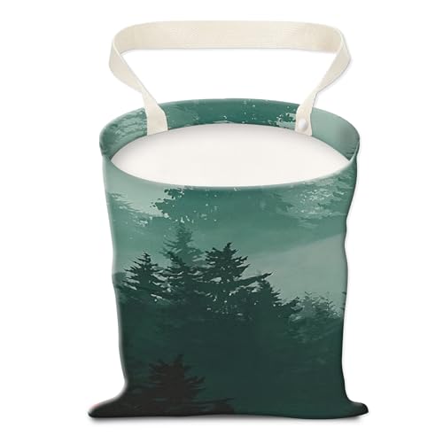 Image of Car Trash Can, Hanging Garbage Bin for Men and Women, Cute Car Organizer and Storage Bag, Canvas Vehicle Trash Can Bag Easy-to-Install Cute Green Mountain