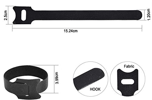 INOVERA (LABEL) 20 Pieces Cable Organizer Hook & Loop Tape - Wire/Cord Holder Management Strap - Reusable Hook & Loop Ties for PC, TV, Desk, WFH Accessories - Black