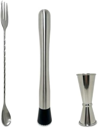 Cocktail Bar Muddler, Mixing Spoon and Measuring Jigger for Home ...