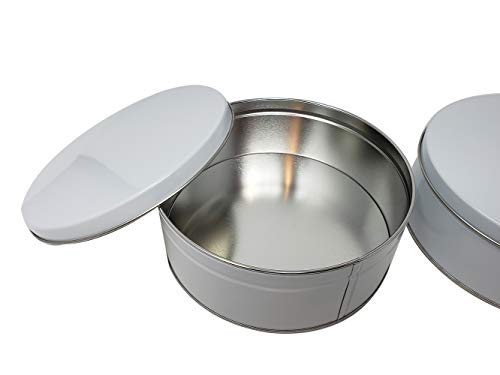 Premium Cookie Tin (2 Pack) Pure White, Elegant Classy Empty - Cookie Gift Tins, Round, Extra Thick Steel