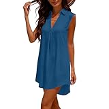 Womens Sleeveless Swimsuit Coverup Cotton V Neck Bathing Suit Cover Ups Fashion Swimwear Bikini Beach Cover-Up Dress(Blue,Medium)