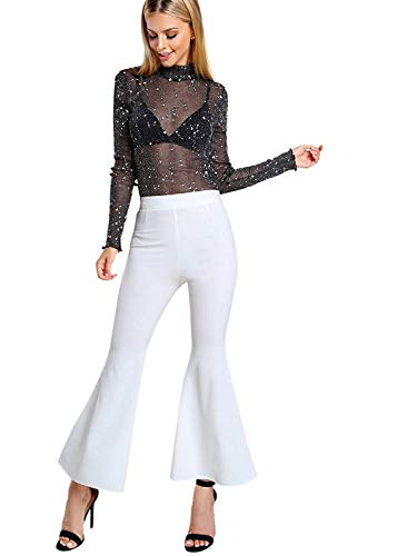 Floerns Women's Star Mesh See Through Mock Neck Long Sleeve Tops Tee T-Shirt A Black M