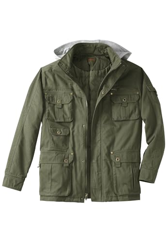 Boulder Creek by KingSize Men's Big & Tall 9 Pocket Twill Utility Jacket With Removable Hood