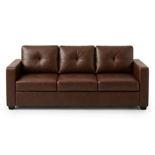 Image of FURNY Hermon 3 Seater Premium Leatherette Sofa Set (Brown) Durable & Comfortable | Ideal for Living Rooms