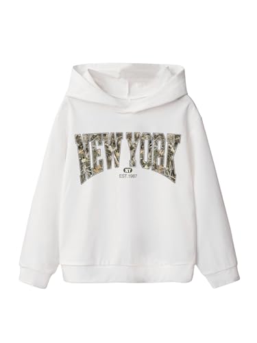 COZYEASE Girl's Letter Camo Graphic Hooded Sweatshirt Long Sleeve Drop Shoulder Hoodie Pullover Tops