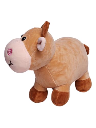 Image of 28 cm Soft Brown Cow Plushie with Heart Spots & Pink Snout - Cute Stuffed Animal Toy & Nursery Decor