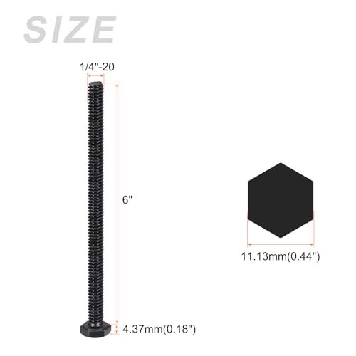 Image of METALLIXITY Hex Head Bolts (1 /4-20 x 6) 20Pcs, 304 Stainless Steel 18-8, Fully Threaded, External Hex Drive, Hex Head Screw Bolt, Black Oxide