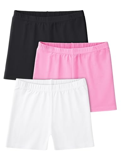 Image of Somaibo 3 Pack Girls Bike Shorts Kids Cartwheel Under Dress Cotton Short | Girl Biker Shorts Dance Tumble Gymnastic Short