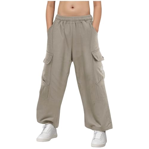 Boys Baggy Cargo Pants Kids Hip Hop Streetwear Elastic Waist Wide Leg Relaxed Fit Casual Trousers with Pockets