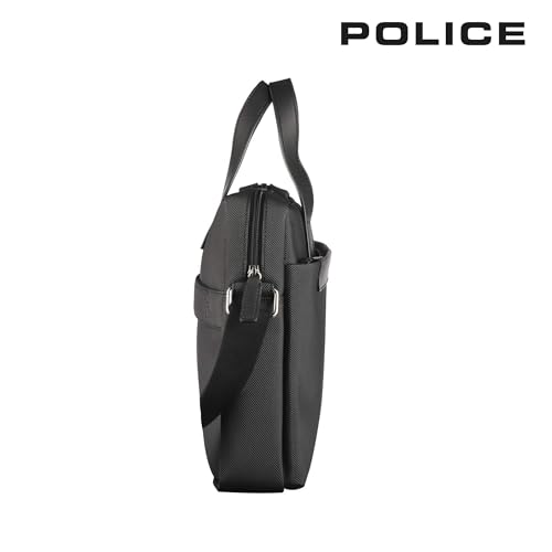 Image of Police Laptop Messenger Bag For Men and Women | 14 Inch Briefcase Leather Office Bag For Men With Splashproof And Padded Protection | Multipocket with Adjustable Shoulder Strap - Black