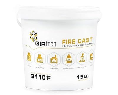 Girtech FireCast Castable Refractory Cement Mix 3110 Degree Fahrenheit 19 Lbs High Temperature Heat Resistant Fireproof Mortar Build Repair Pizza Oven Fire Places Forge Kiln Stove