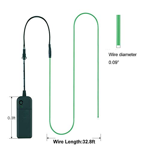 Image of MaxLax EL Wire Green, 32.8ft /10m Portable Battery Pack Neon Light Strip 360 Cuttable Glowing Rope Lights for Parties, Halloween, DIY Decoration