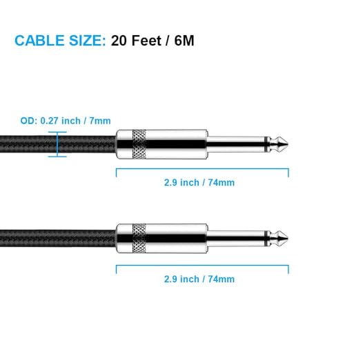 New Bee Guitar Cable 20 ft Instrument Bass AMP Cord 1/4 Straight to Straight for Electric Guitar, Bass, Mandolin, Pro Audio