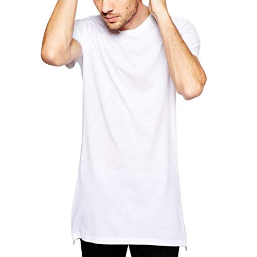 Hombres Color sólido con Cremallera Top con Manga de bajo Costo Camiseta de Hip Hop de los Hombres Largo Casual Color sólido Top (Blanco, L)