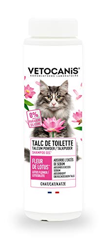 VETOCANIS Shampoing Sec en poudre Sans rinçage pour chat , Fort pouvoir absorbant, Lèger parfum, 150G