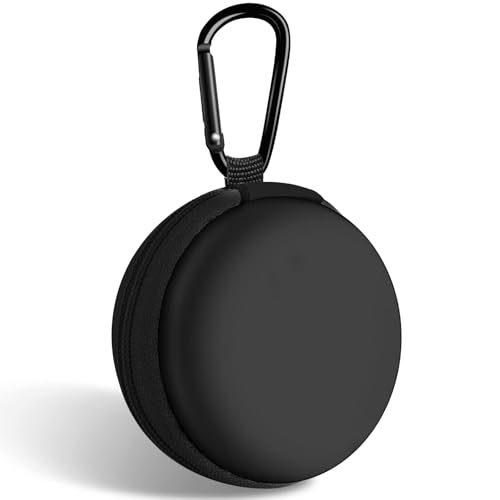 Woyinger Estojo redondo portátil de EVA para transporte, bolsa de armazenamento, acessórios para celular, mosquetão, fone de ouvido, fones de ouvido, cartão de memória SD, chips de câmera, preto