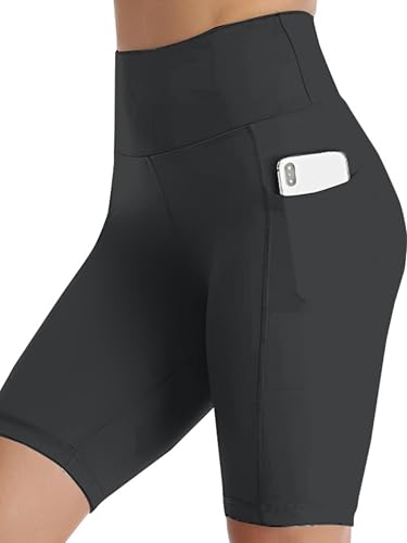 Image of Women's Polyester Stretchable Gym Shorts with Side Pockets High Waist Slim Fit Above Knee Length Activewear Tights Gym Fitness Cycling Running Yoga Shorts for Women