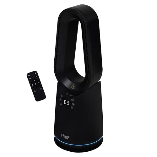 Russell Hobbs Bladeless Cooling Fan with 9 Speed Settings Eco High Heat and Sleep Mode LED Display & Remote Control 8-Hour Timer and Oscillating Feature in Black RHCBLDL3IN1B