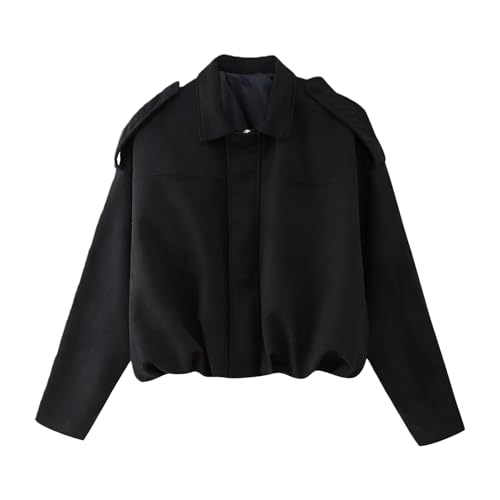 KUUFUUT Chaqueta Bomber Corta Extragrande para Mujer Abrigo Corto De Gamuza Sintética Suave Chaqueta De Transición para Mujer Sudadera De Manga Larga con Solapa Estilo Y2K Ropa Urbana Negra Talla M