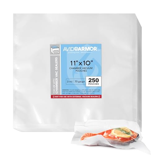 Image of Avid Armor Chamber Vacuum Sealer Bags - Heavy Duty, BPA-Free, Pre-Cut Chamber Vacuum Bags for Food Preservation, Freezer Storage, Sous Vide and more, 250 /Pack (11x10) - Multi-Use Vacuum Bags
