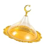 Ramadans - Bandeja para servir frutas con base de metal y tapa de cúpula transparente para exhibición de aperitivos, adecuado para varios ajustes de platos de postre